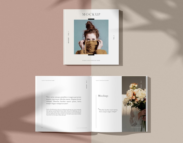 Mazzo di fiori e donna rivista editoriale mock-up