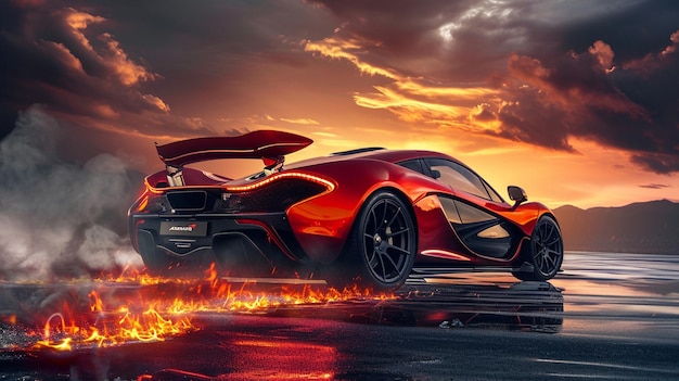 PSD mclaren sur fond de feu papier peint de voiture de sport rouge papier peint de super voiture