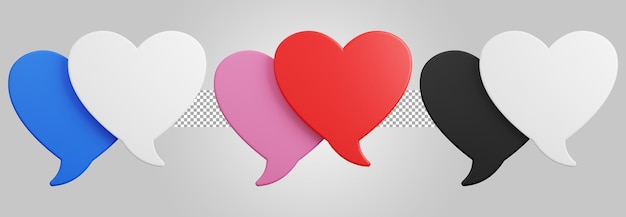 Me encanta el bocadillo de diálogo romántico aislado en un fondo transparente. renderizado 3D