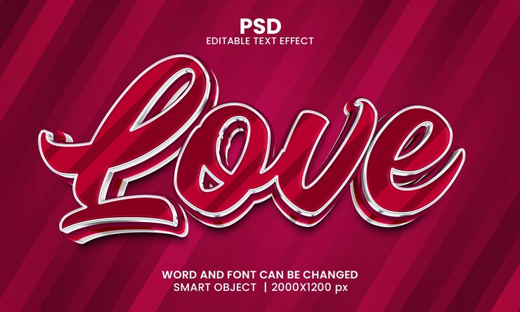PSD me encanta el estilo de efecto de texto de photoshop editable en 3d con fondo