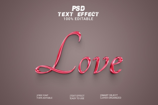 Me encanta el estilo de efecto de texto PSD 3d