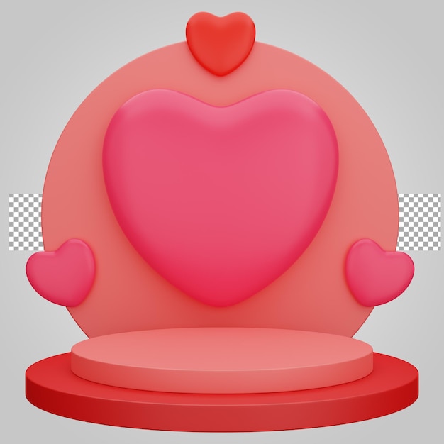 Me encanta el podio romántico para la promoción de productos en el fondo transparente 3D Render