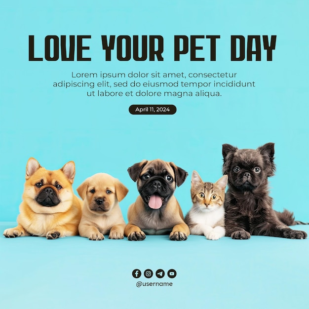 PSD me encanta tu post en las redes sociales del día de las mascotas con perros y gatos aislados en el fondo