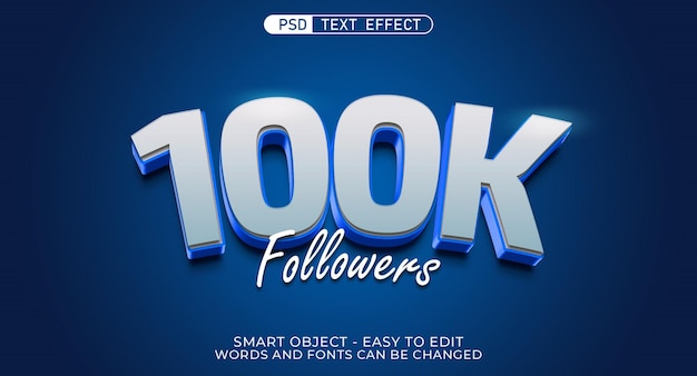 PSD me gusta 100k seguidores de redes sociales con efecto de estilo 3d de número editable