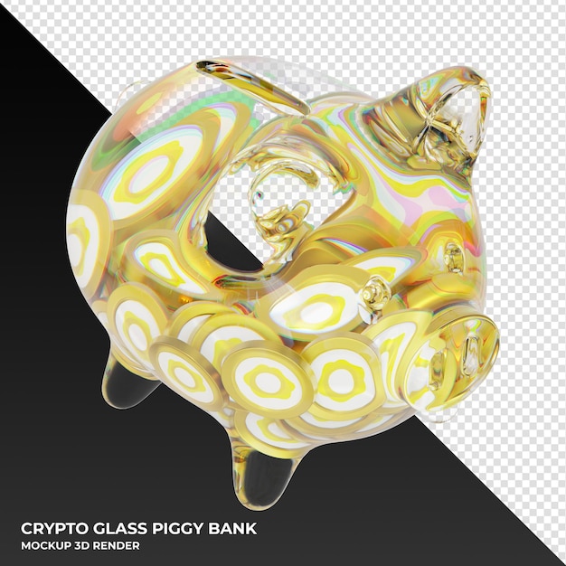 Mealheiro pax gold paxg glass com ilustração 3d de moedas criptográficas