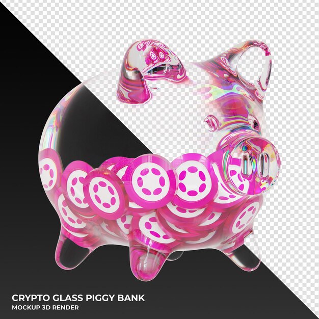 PSD mealheiro polkadot dot glass com ilustração 3d de moedas criptográficas