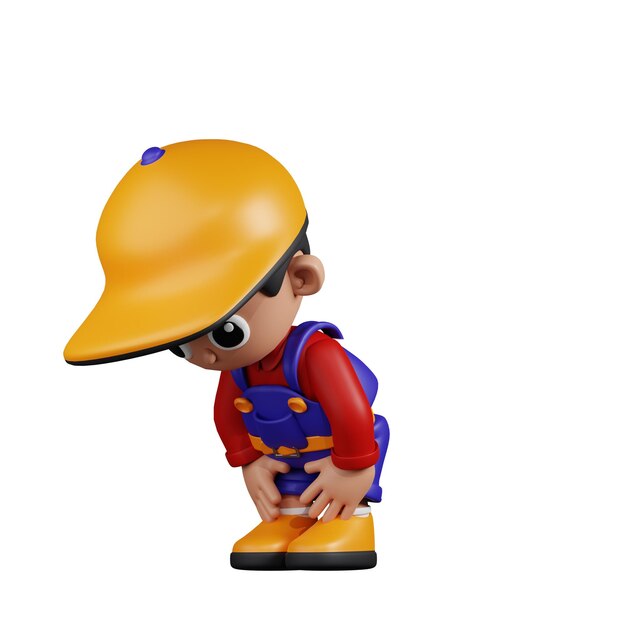 Mecánico de personajes 3D tomando una pose de descanso