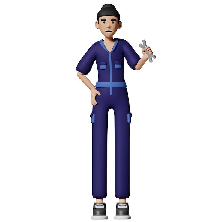 PSD mecânico técnico de serviço de reparação de motor profissão de trabalho feminina personagem 3d