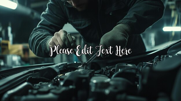 Mechanic repairing car engine using wrench