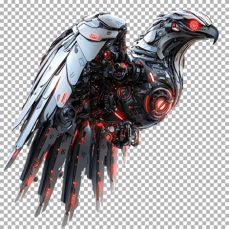 PSD mechanical eagle isolated on transparent background