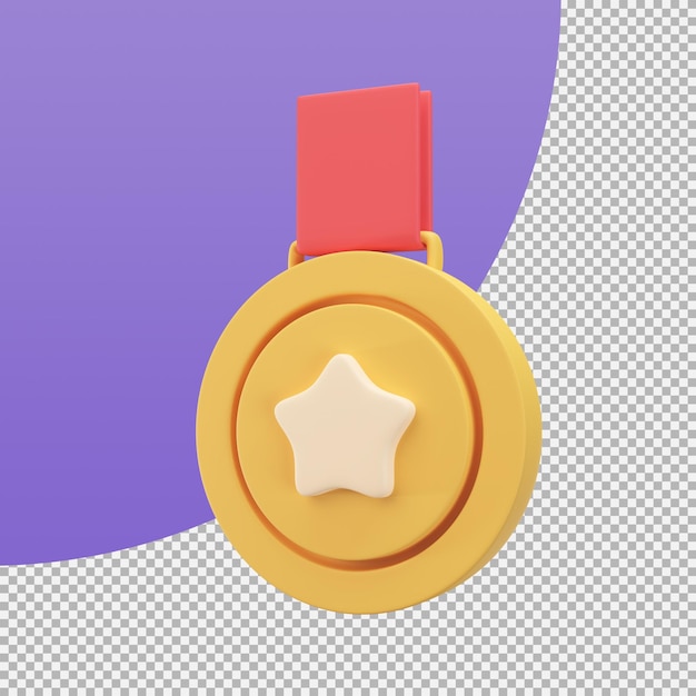 PSD médaille d'or avec une étoile au milieu récompenses pour les victoires dans les événements sportifs illustration 3d avec un tracé de détourage