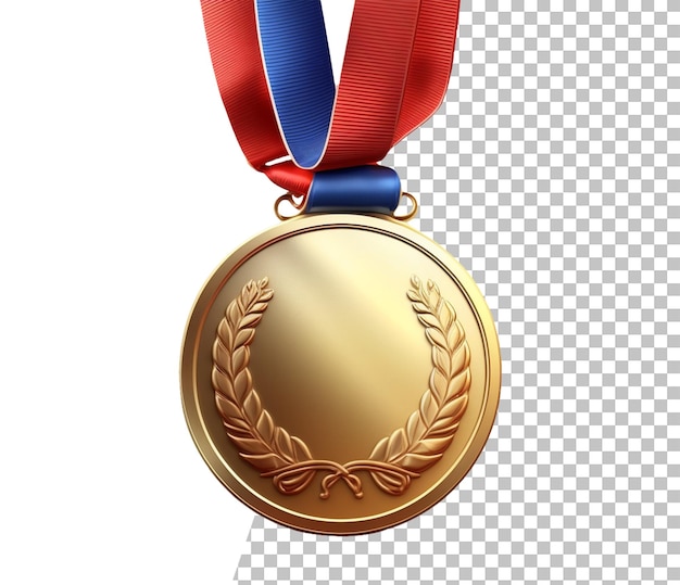 Une Médaille D'or Avec Un Ruban Rouge Et Un Ruban Bleu.