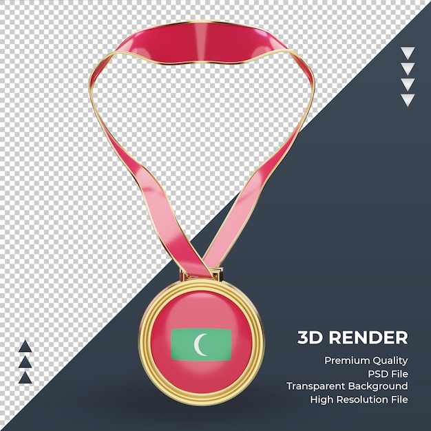 Medalha 3d bandeira das maldivas renderizando vista frontal