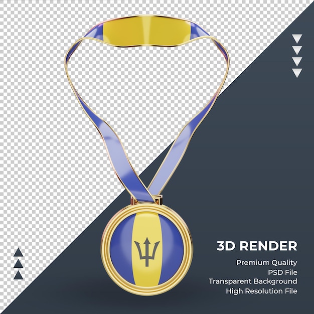 Medalha 3d bandeira de barbados renderizando vista frontal