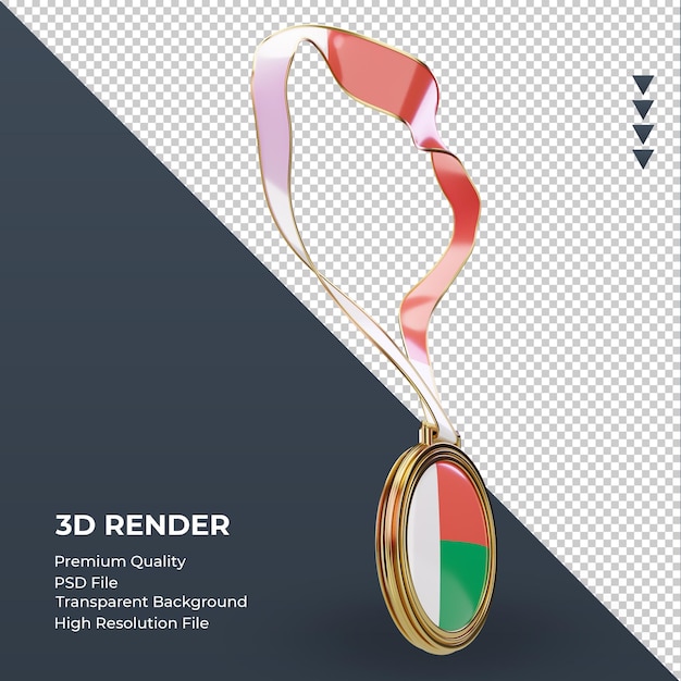 Medalha 3d bandeira de madagascar renderizando vista esquerda