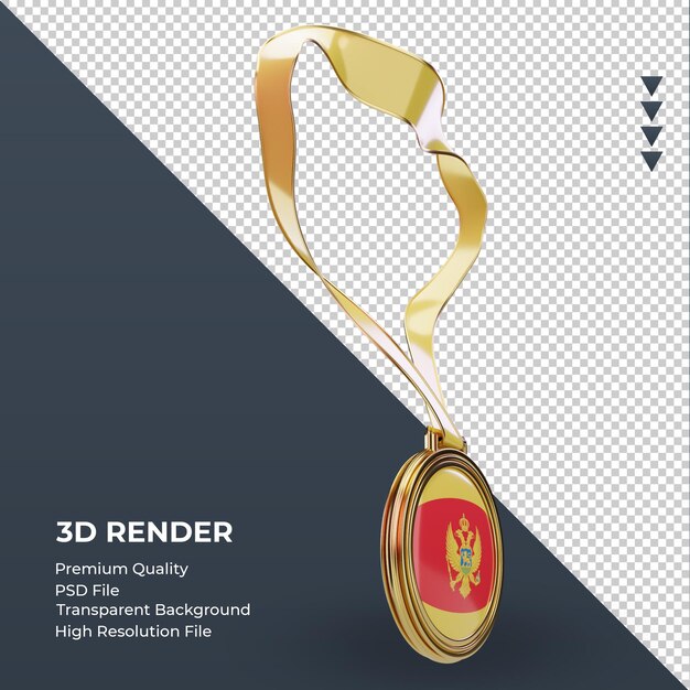 Medalha 3d bandeira de montenegro renderizando a vista esquerda