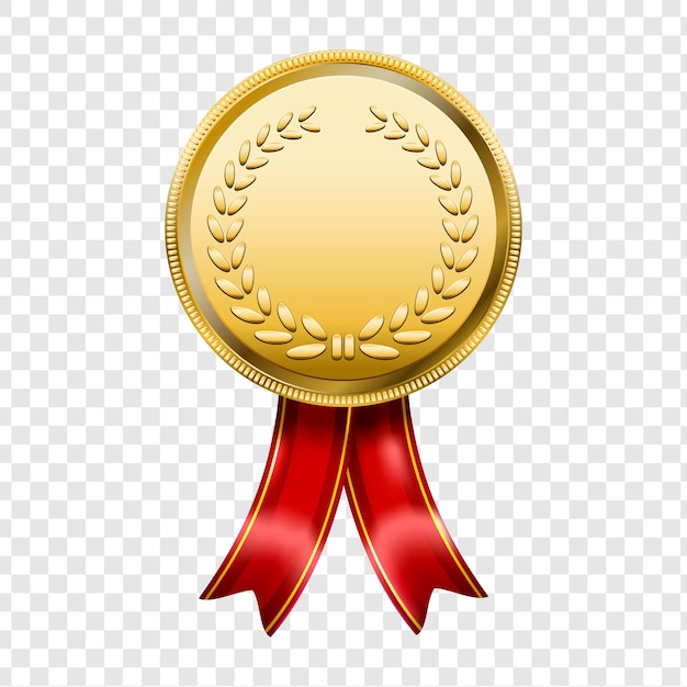 Medalha com fita vermelha isolada em fundo transparente