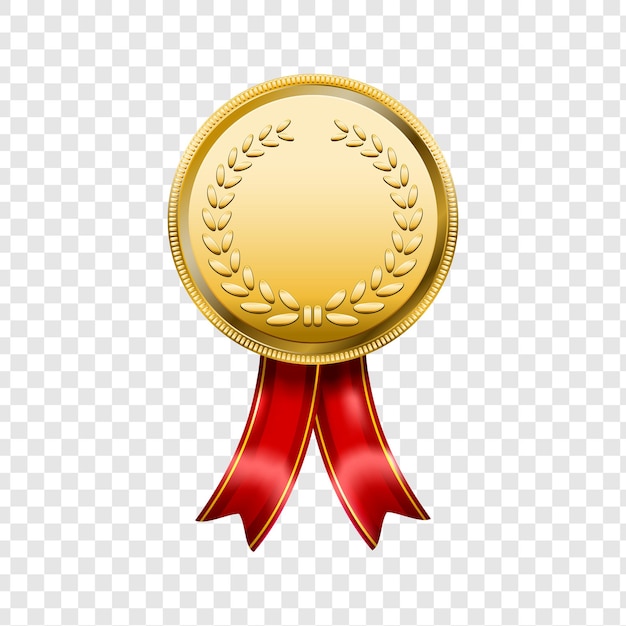 Medalha de Ouro com fita vermelha isolada em fundo transparente