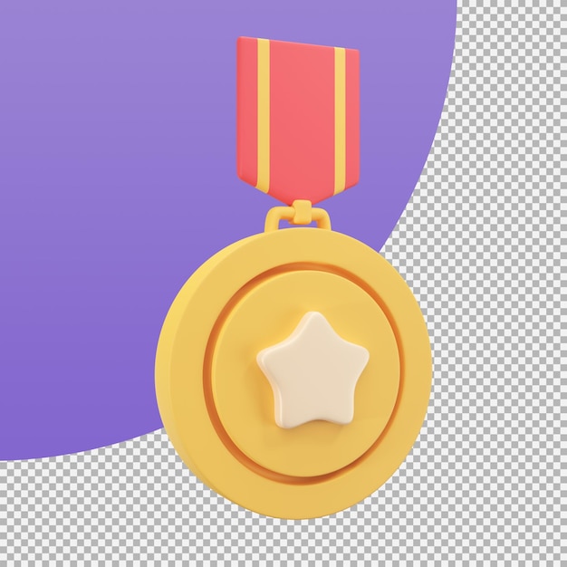 PSD medalha de ouro com uma estrela no meio prêmios por vitórias em eventos esportivos ilustração 3d com traçado de recorte