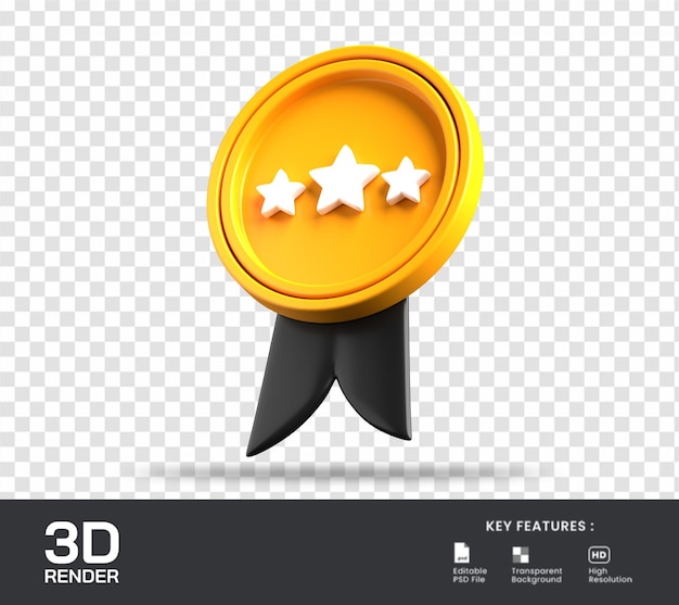 Medalha estrela de ouro 3d render ilustração