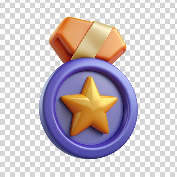 PSD medalla de 3 d con estrella y cinta aisladas sobre un fondo transparente