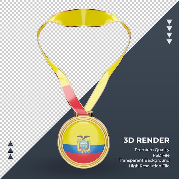 Medalla 3d bandera de ecuador vista frontal de representación