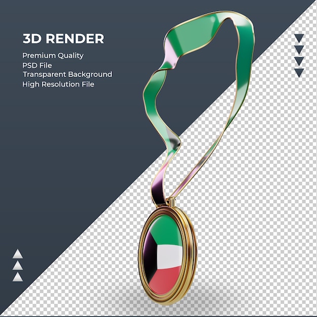 Medalla 3d bandera de kuwait renderizado vista derecha