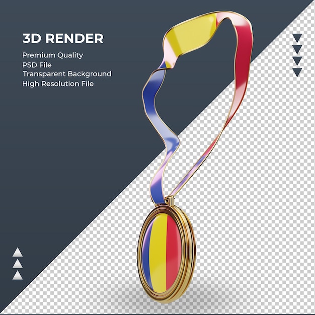 Medalla 3d bandera de rumania renderizado vista derecha