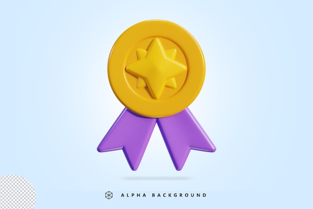 Medalla 3d con icono de premio estrella y cinta ilustración vectorial de representación 3d