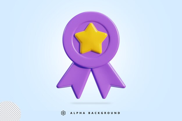 Medalla 3d con icono de premio estrella y cinta ilustración vectorial de representación 3d