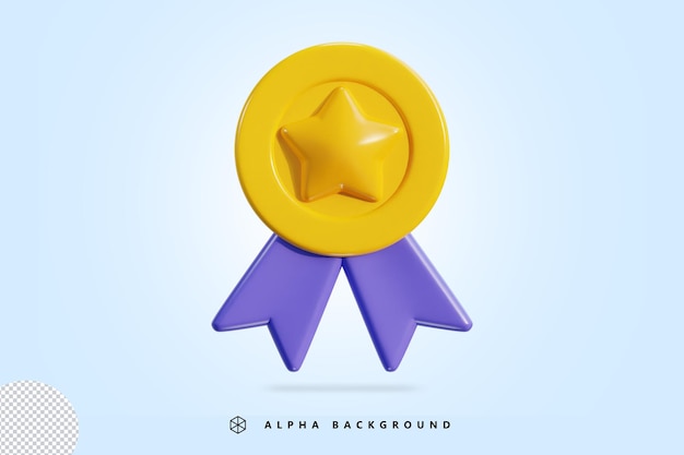 Medalla 3d con icono de premio estrella y cinta ilustración vectorial de representación 3d