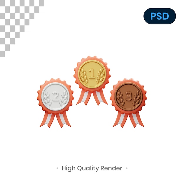 Medalla 3D Render Ilustración Premium Psd