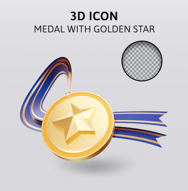 Medalla con estrella dorada y cintas ilustración de representación 3d