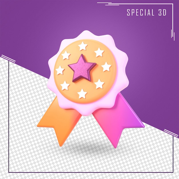 Medalla naranja 3D con estrella y cinta Icono del premio Ganador
