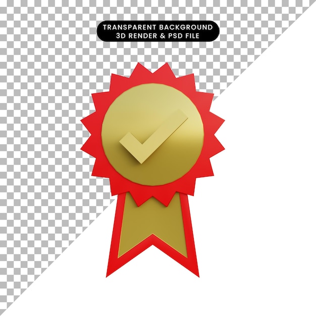 Medalla de objeto simple de ilustración 3D con icono de lista de verificación