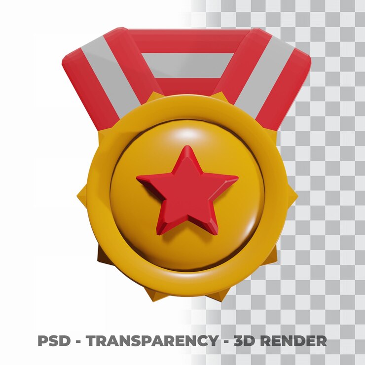 PSD medalla de oro 3d y cinta con fondo de transparencia
