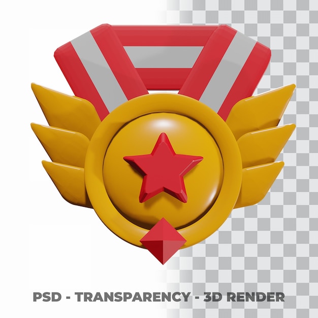 Medalla de oro 3D y cinta con fondo de transparencia