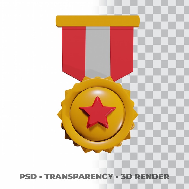 Medalla de oro 3D y cinta con fondo de transparencia