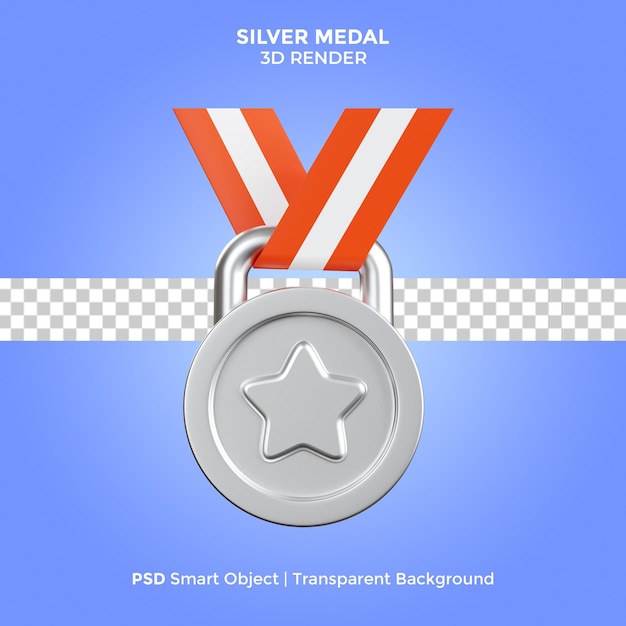 PSD medalla de plata 3d render ilustración aislada psd premium