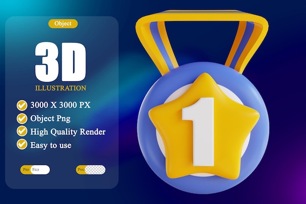 PSD medalla de premio número uno de ilustración 3d 3