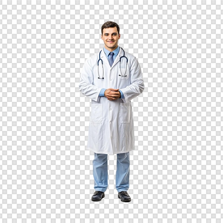 PSD un médecin heureux et souriant sur un fond transparent