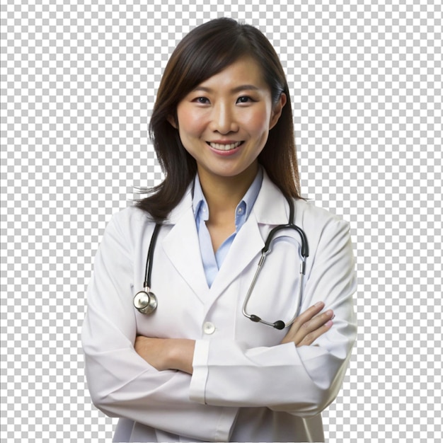 Une médecin professionnelle asiatique sur fond blanc