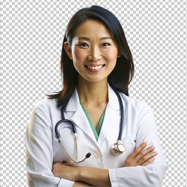 Une médecin professionnelle asiatique sur fond blanc
