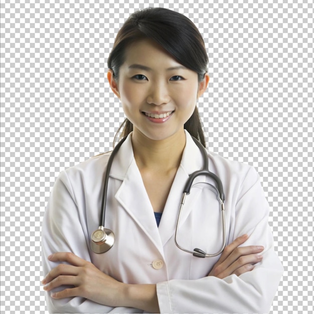 Une médecin professionnelle asiatique sur fond blanc