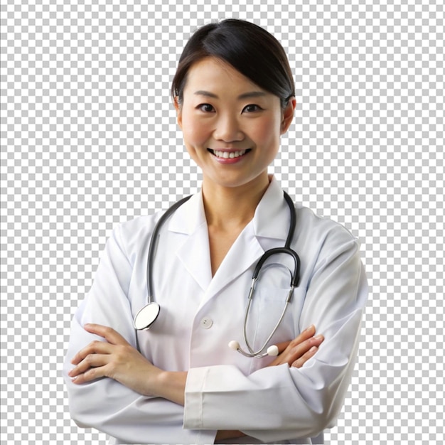 Une médecin professionnelle asiatique sur fond blanc