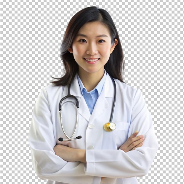 Une médecin professionnelle asiatique sur fond blanc