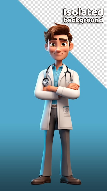 PSD médecin de sexe masculin ou infirmière personnage 3d fond isolé