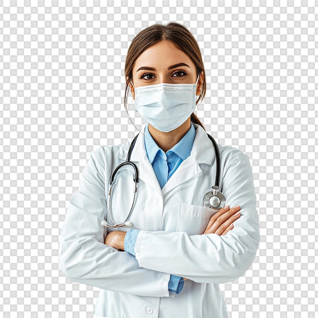 une médecin en uniforme médical isolée sur un fond transparent