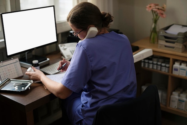 Le médecin vérifie les stocks de médicaments.