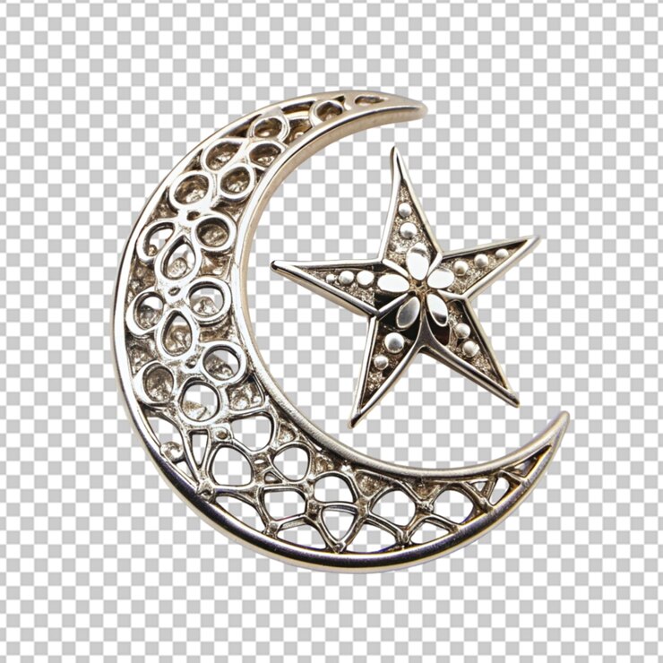PSD media luna de filigrana plateada y estrella pin de la solapa png